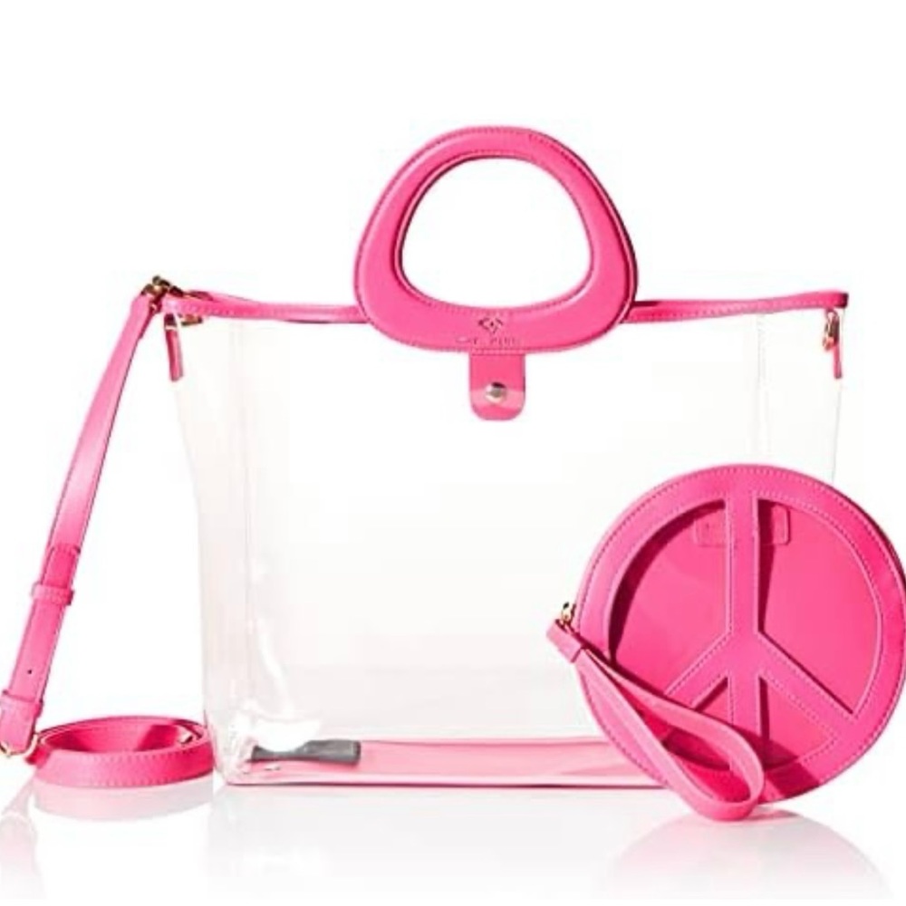 Katy Perry Clear Tote Pink Double Top Handles Jelly Tote With Peace Wristlet